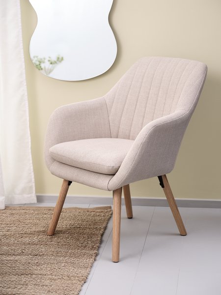 Armchair UDSBJERG beige fabric/oak