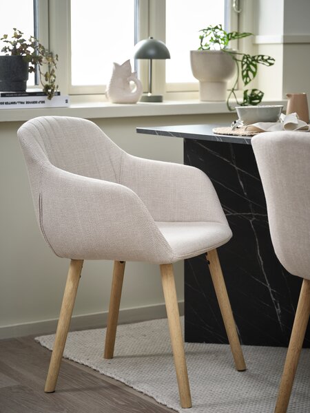 Dining chair ADSLEV beige fabric/natural oak colour