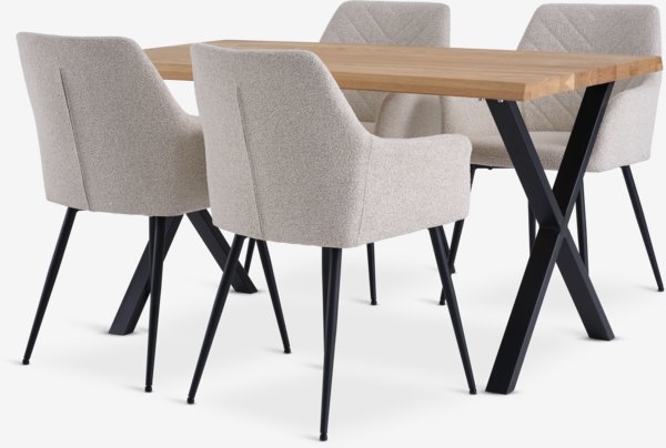 ROSKILDE/ROSLEV L140 natural oak + 4 PURHUS chairs off-white