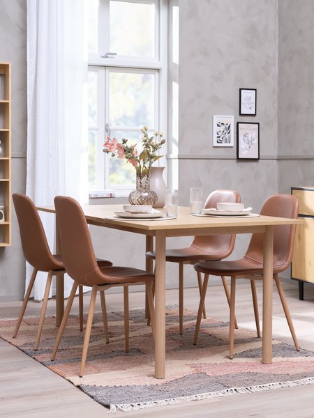 ALSTED L160 Tisch eiche + 4 JONSTRUP Stühle cognac/eichenfar