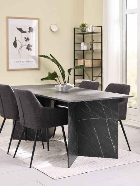 KRONDAL L180 table marble + 4 PURHUS chairs grey/black