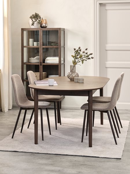 Mesa MARSTRAND L200/280 roble oscuro + 4 JONSTRUP beis