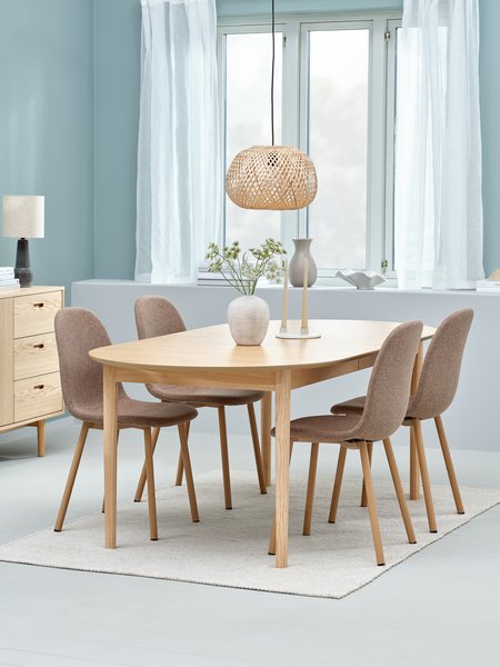 MARSTRAND L200/280 table chêne + 4 EJSTRUP chaises sable f.