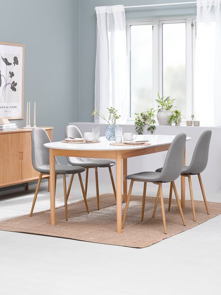 MARSTRAND L200/280 table white + 4 JONSTRUP grey/oak