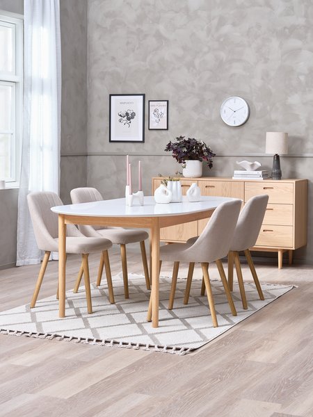 MARSTRAND D110 table white + 4 ADSLEV chairs beige