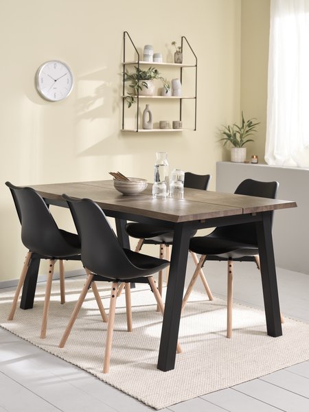 SKOVLUNDE L160 table chêne foncé + 4 KASTRUP noir/chêne