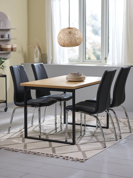 AABENRAA L120 tafel warm eiken + 4 HAVNDAL stoelen zwart