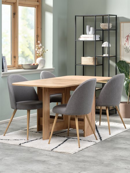 ALLING L100/163 table oak + 4 KOKKEDAL chairs grey/oak