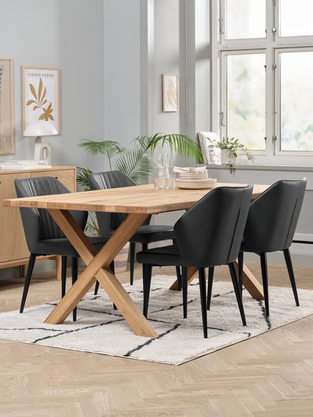 GRIBSKOV L180 table chêne + 4 LUNDERSKOV chaises noir