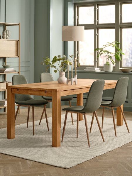 HAGE L190 Tisch eiche + 4 BISTRUP Stühle olivgrün/eichenfarb