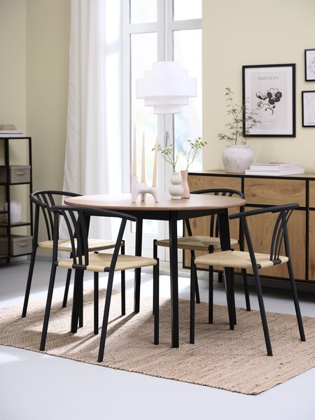 JEGIND D105 table oak + 4 JYDERUP chairs black/natural