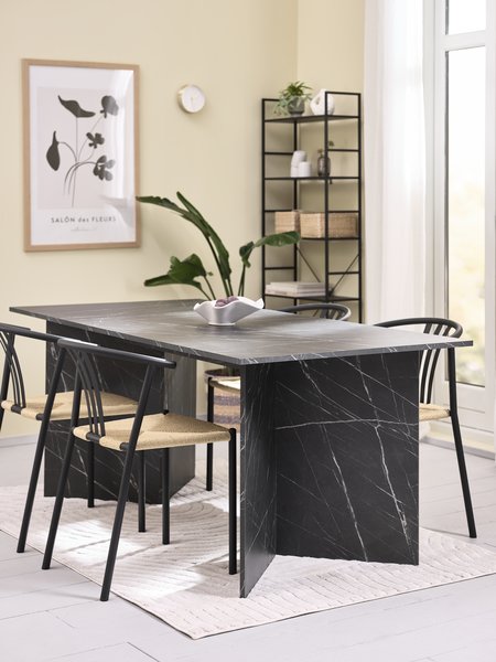KRONDAL L180 table marbre + 4 JYDERUP chaises noir/naturel