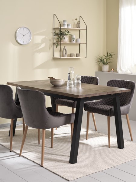 SKOVLUNDE L160 table dark oak + 4 PEBRINGE grey velvet