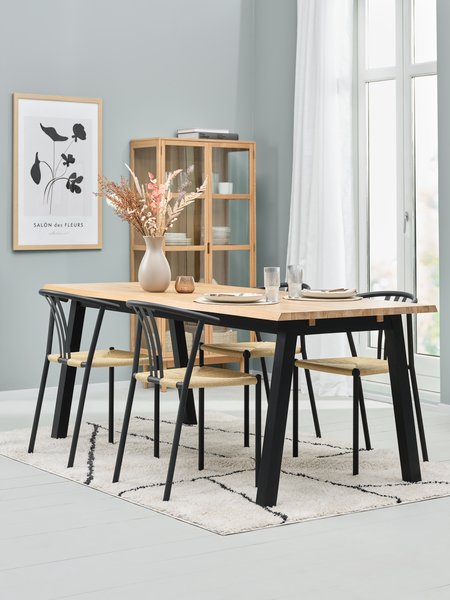 SKOVLUNDE L200 table chêne foncé + 4 JYDERUP noir/naturel