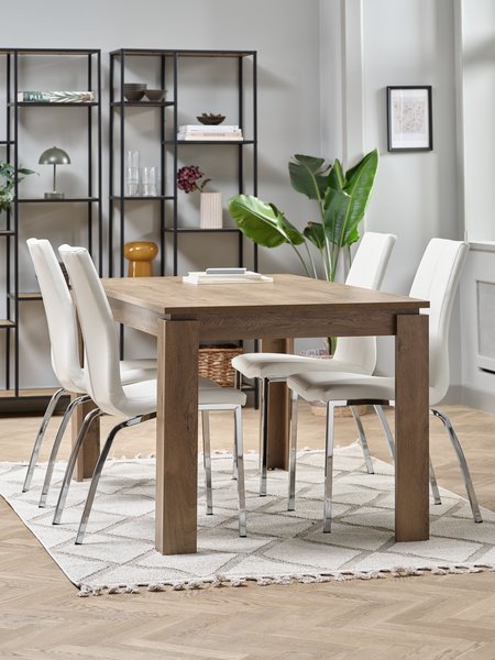 VEDDE L160 table wild oak + 4 HAVNDAL chairs white/chrome
