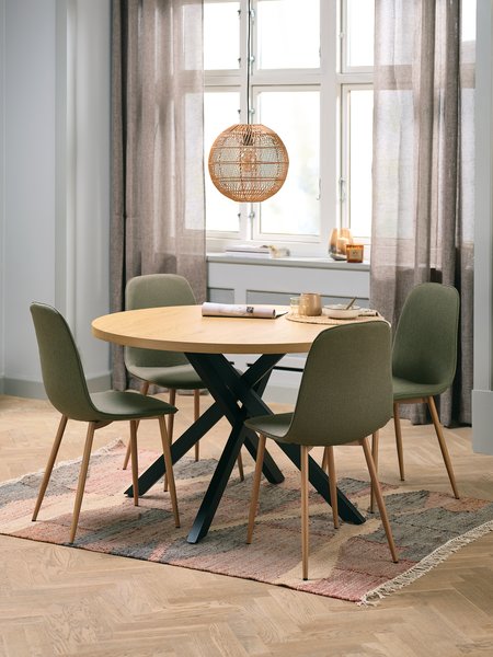 NORTOFT Ø120 tafel eiken + 4 BISTRUP stoelen olijf/eiken