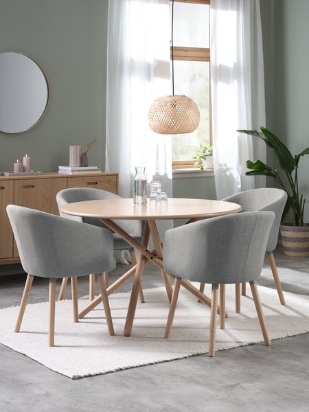 SKIBET Ø120 table chêne clair + 4 KLOSTER gris clair/chêne