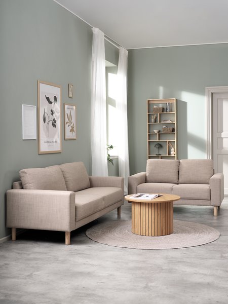 Sofa EGENSE 2-seter sand stoff/eikefarget