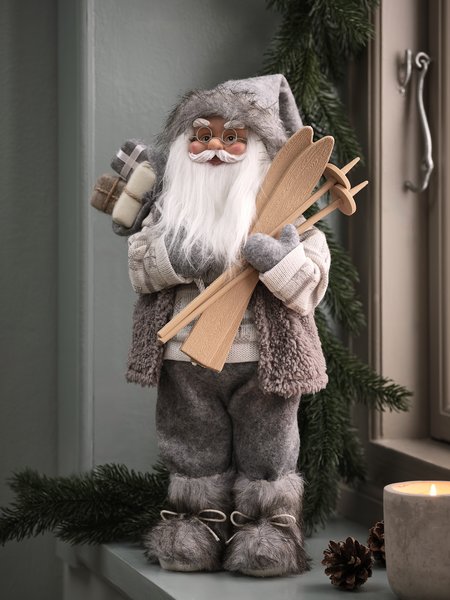 Babbo Natale KARNEOL P24xL15xH41 cm grigio e bianco con sci