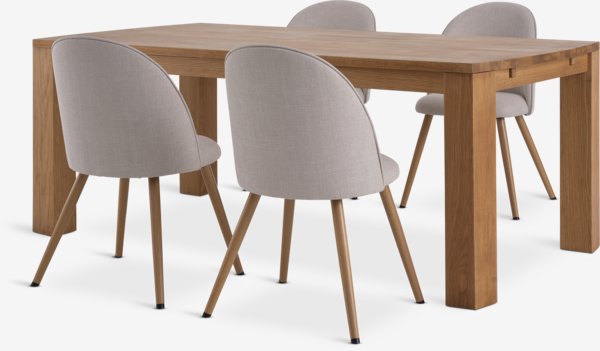 Table OLDE L200 chêne + 4 chaises THORUP beige/chêne