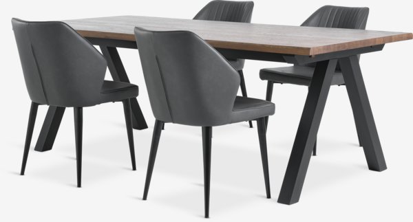 SANDBY L210 Tisch dunkle eiche + 4 LUNDERSKOV Stühle schwarz