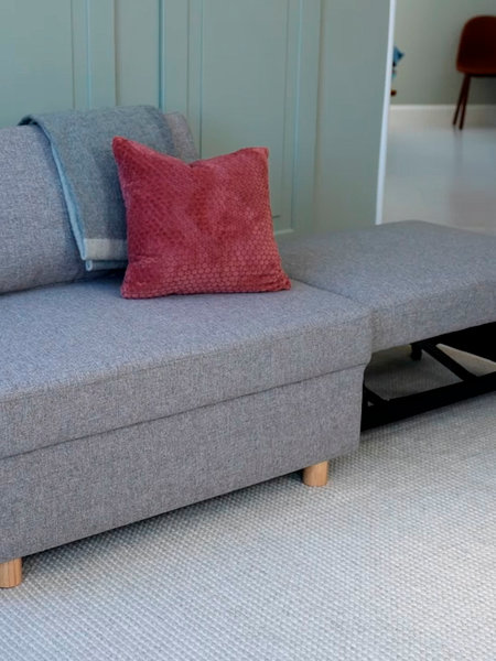 Sofa bed OLSTRUP 1.5-seater grey fabric/oak colour
