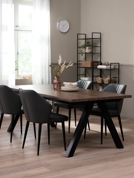 SANDBY L210 Tisch dunkle eiche + 4 LUNDERSKOV Stühle schwarz