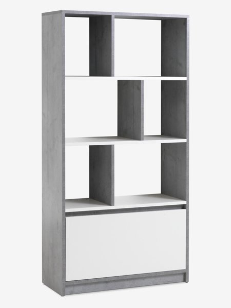 Bookcase BILLUND 1 drawer white/concrete colour