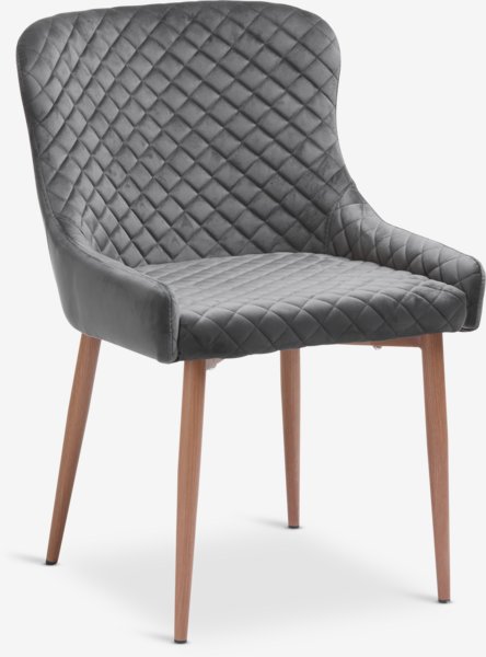 Dining chair PEBRINGE velvet grey/oak