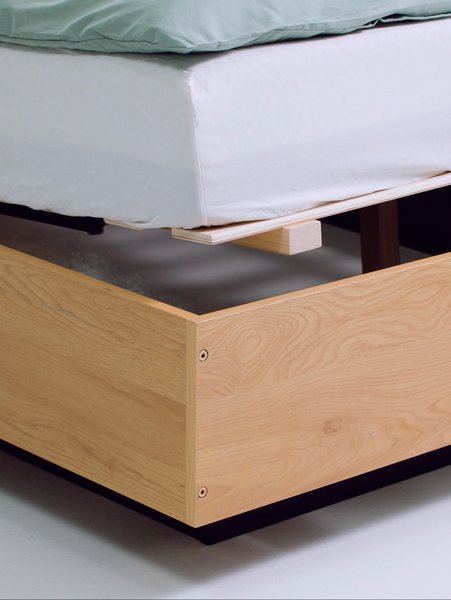 Bed frame ELLINGE Single with storage oak colour