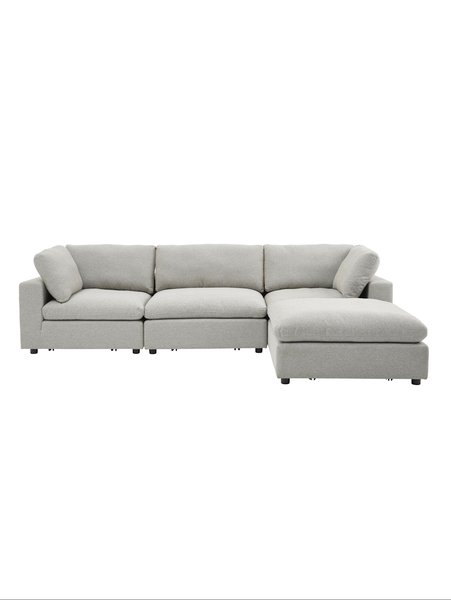 Módulo sofá LUNDBY chaise-longue/pufe tecido areia