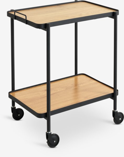 Trolley GANGSTED 2 shelves oak colour/black