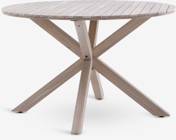 Table FUGLSAND Ø120 bois dur + 4 chaises de jardin RADSTED