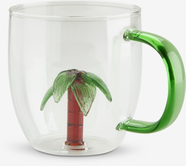 Mug HILMER D8xH9cm 32cl glass with palm tree