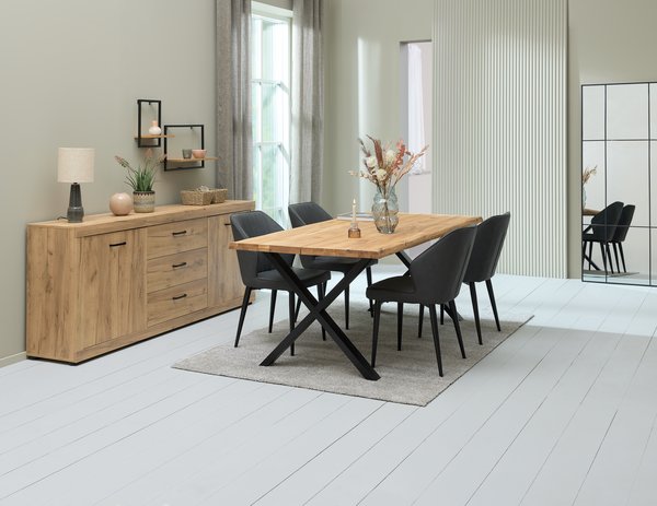 ROSKILDE Tavolo L200 rovere natur. + 4 LUNDERSKOV Sedie nero