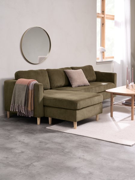 Sofa FALSLEV chaise longue corduroy olive green