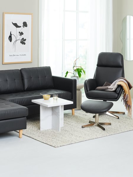 Armchair w/footstool TANKEDAL black faux leather