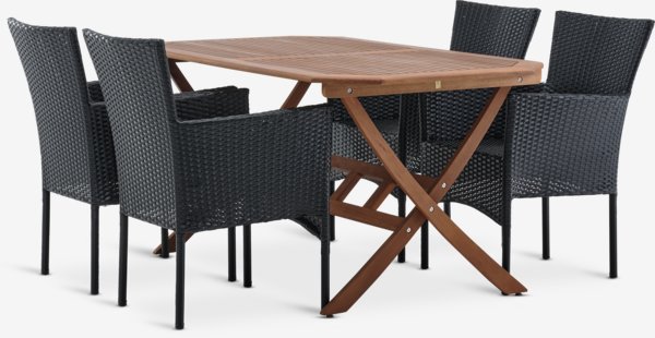 FEDDET L150 table bois dur + 4 AIDT chaises noir