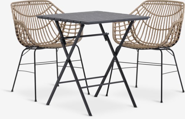 SANDVIKA L65 bord sort + 2 ILDERHUSE stole natur