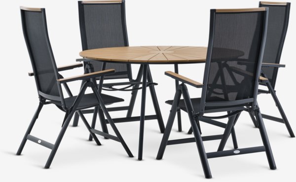 RANGSTRUP Ø130 table naturel/noir + 4 BREDSTEN chaises noir