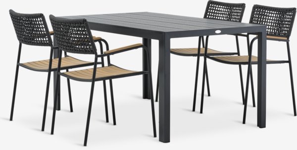 MADERUP L150 table + 4 AJSTRUP chaises noir