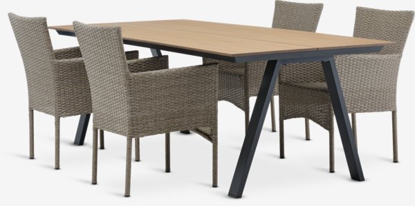 Table FAUSING L220 + 4 chaises AIDT empilable naturel