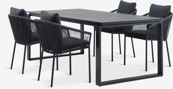 SONNERUP L215 tafel + 4 BRAVA stoelen grijs