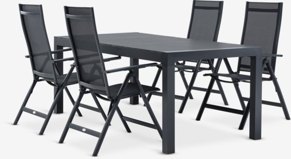 HESTEHAVE L205/275 table + 4 LOMMA chaises noir