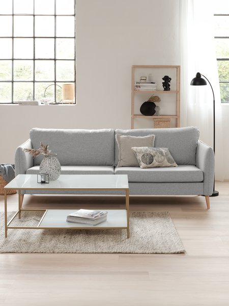 Soffa AARHUS 3-sits ljusgrått tyg