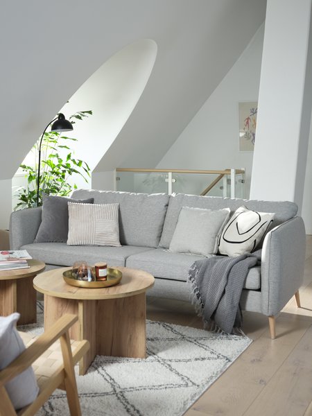 Soffa AARHUS 3-sits ljusgrått tyg