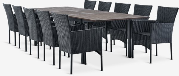 YTTRUP L210/300 table bois dur + 4 AIDT chaises noir