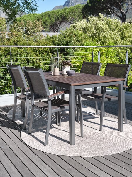 Table YTTRUP L150 bois dur +4 chaises MADERNE empilable gris