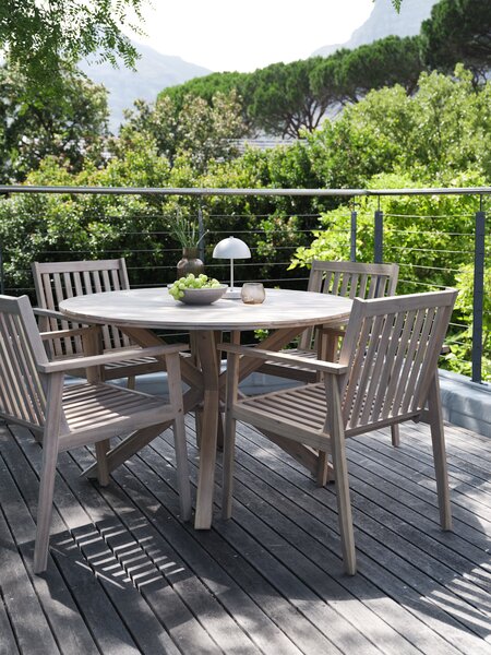 Table FUGLSAND Ø120 bois dur + 4 chaises de jardin RADSTED