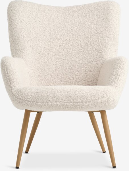 Armchair HUNDESTED off-white teddy/oak colour